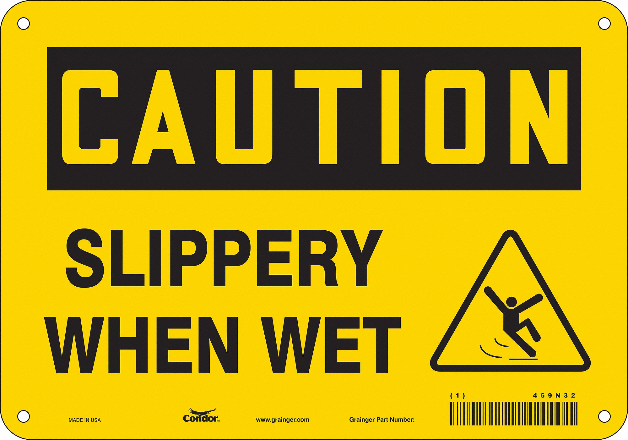 CONDOR Safety Sign, Sign Format Traditional OSHA, Slippery When Wet ...
