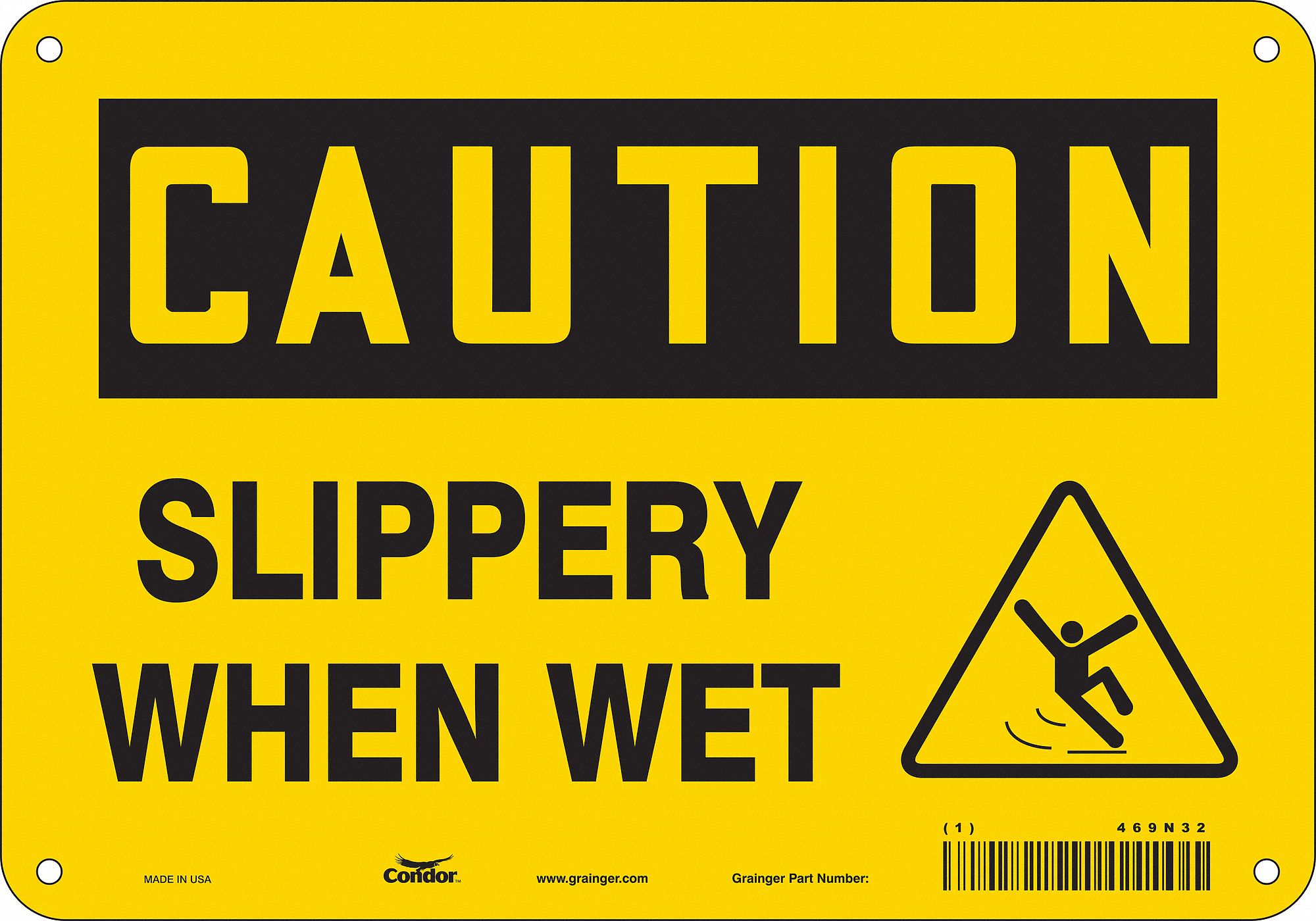 Safety Sign: Polyethylene, Mounting Holes Sign Mounting, 7 in x 10 in Nominal Sign Size, Caution