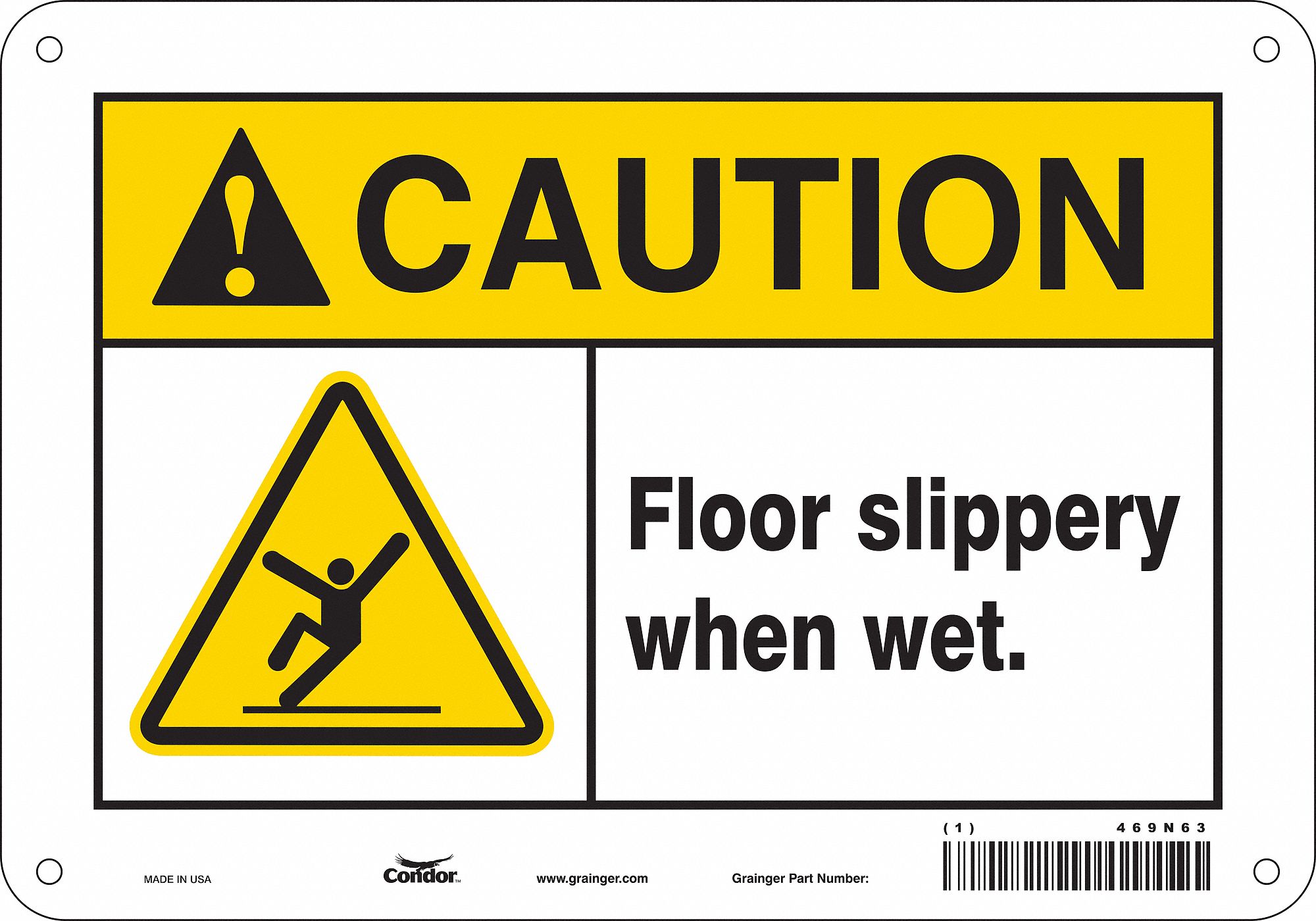 Safety Sign: Polyethylene, Mounting Holes Sign Mounting, 7 in x 10 in Nominal Sign Size, Caution