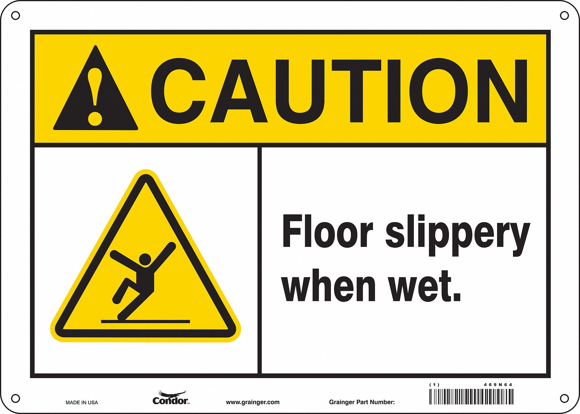 Safety Sign: Polyethylene, Mounting Holes Sign Mounting, 10 in x 14 in Nominal Sign Size, Caution