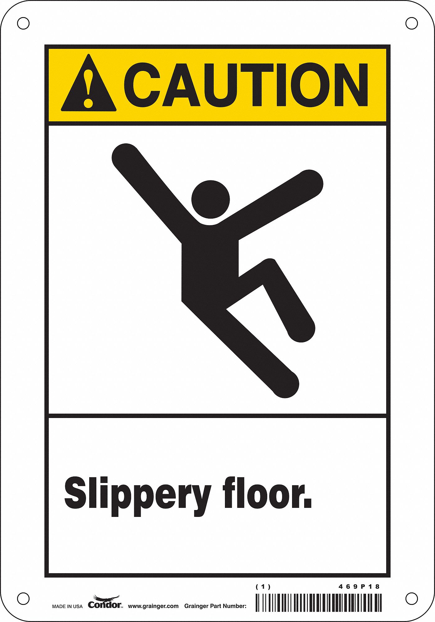 Safety Sign: Polyethylene, Mounting Holes Sign Mounting, 10 in x 7 in Nominal Sign Size, Caution