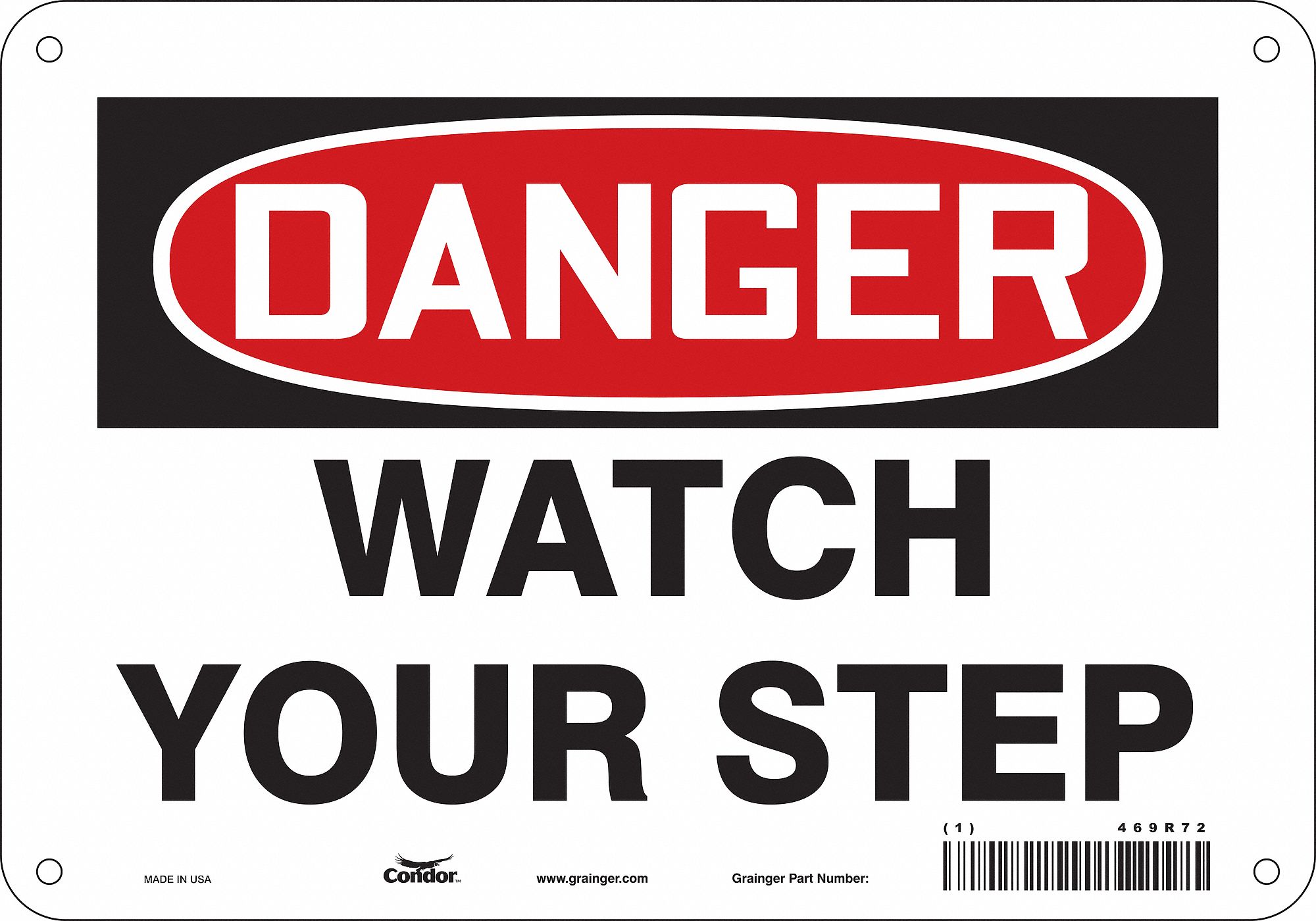 Safety Sign: Polyethylene, Mounting Holes Sign Mounting, 7 in x 10 in Nominal Sign Size, Danger