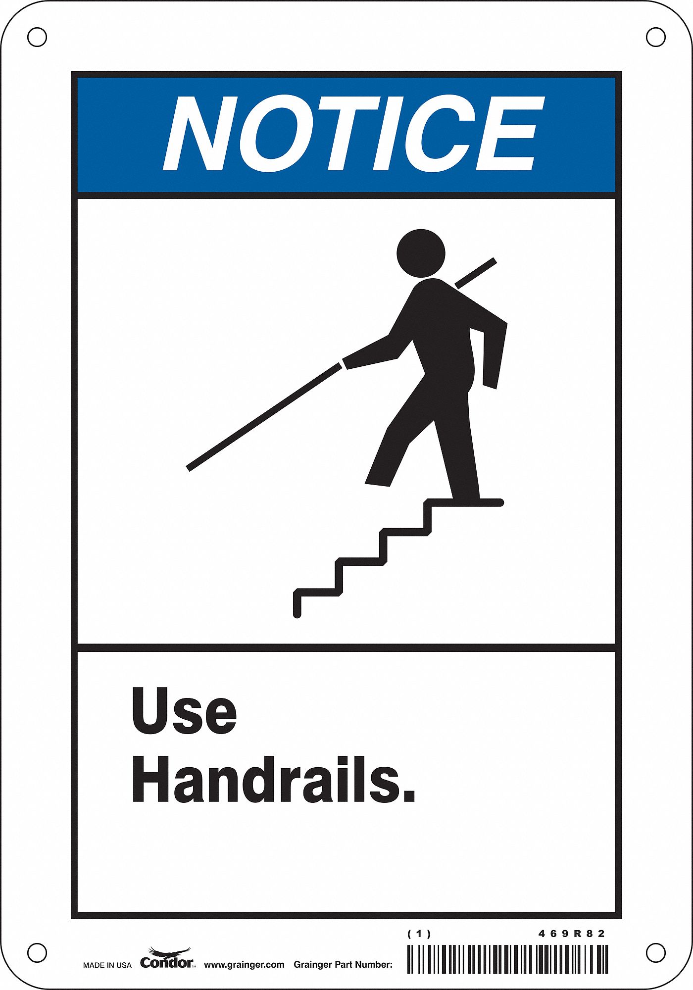 Safety Sign: Aluminum, Mounting Holes Sign Mounting, 10 in x 7 in Nominal Sign Size, 0.032 in Thick