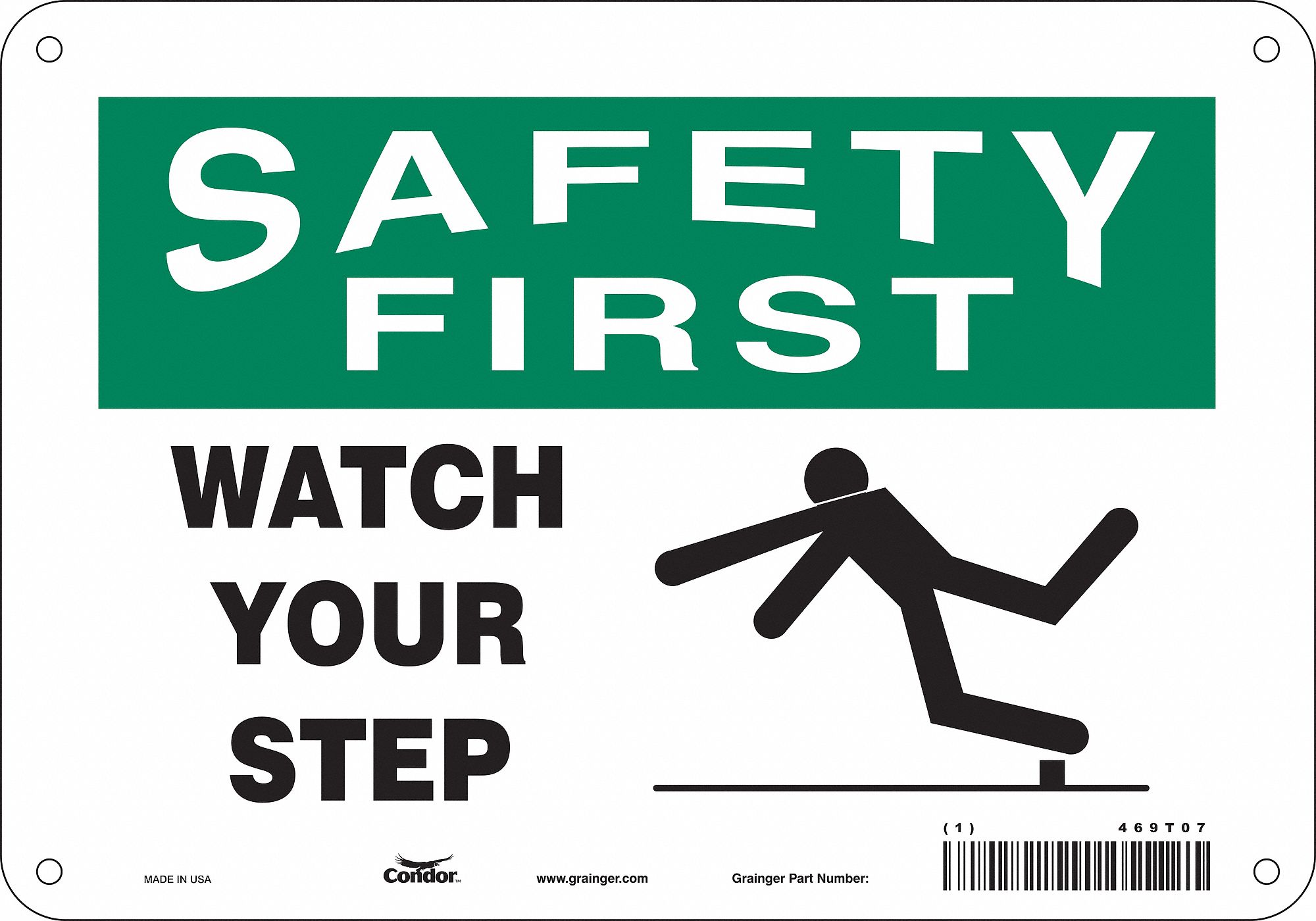 Safety Sign: Aluminum, Mounting Holes Sign Mounting, 7 in x 10 in Nominal Sign Size, 0.032 in Thick