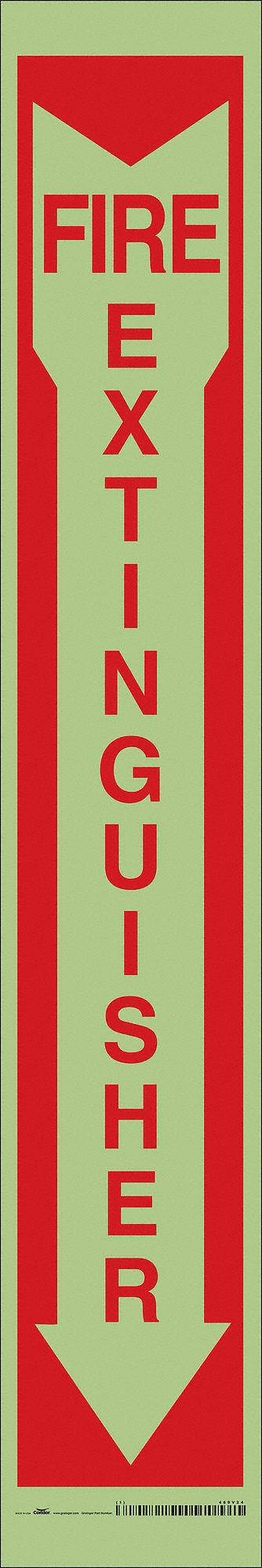 SAFETY SIGN, GLOW VINYL, ADHESIVE MOUNT, 24 IN X 4 IN NOMINAL SIGN SIZE, NOT RETROREFLECTIVE, FIRE EXTINGUISHER