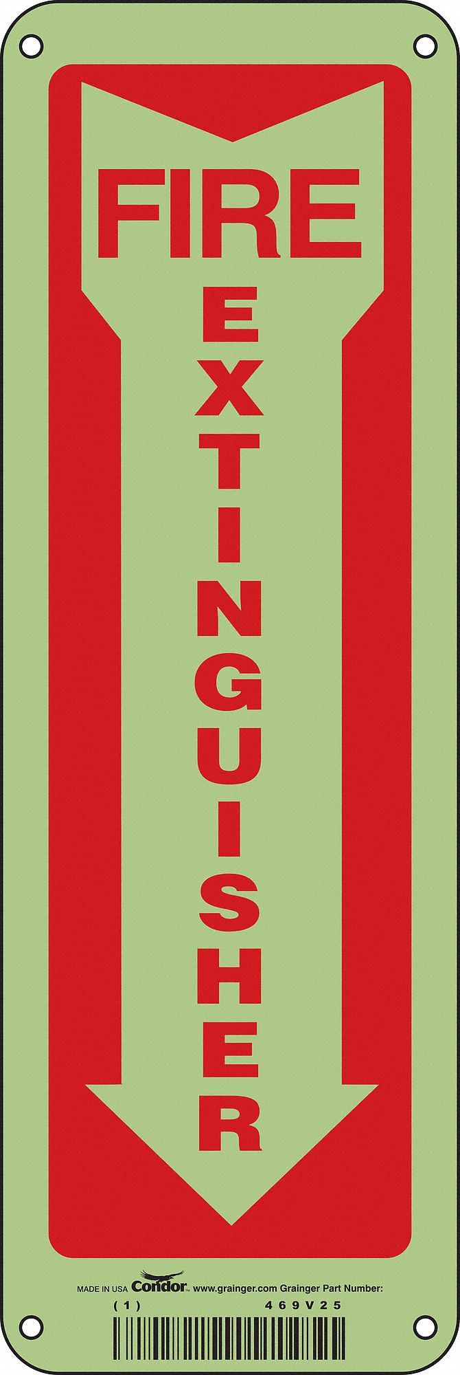 SAFETY SIGN, POLYETHYLENE, MOUNTING HOLES, 12 IN X 4 IN NOMINAL SIGN SIZE, FIRE EXTINGUISHER