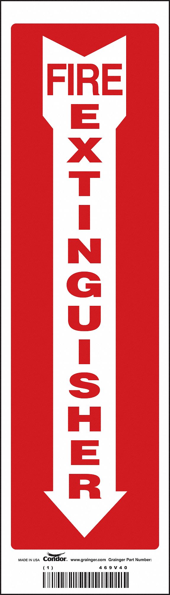 SAFETY SIGN, VINYL, ADHESIVE MOUNT, 14 IN X 4 IN NOMINAL SIGN SIZE, NOT RETROREFLECTIVE, FIRE EXTINGUISHER