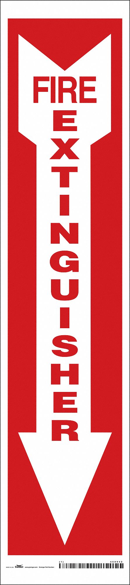 SAFETY SIGN, VINYL, ADHESIVE MOUNT, 18 IN X 4 IN NOMINAL SIGN SIZE, NOT RETROREFLECTIVE, FIRE EXTINGUISHER