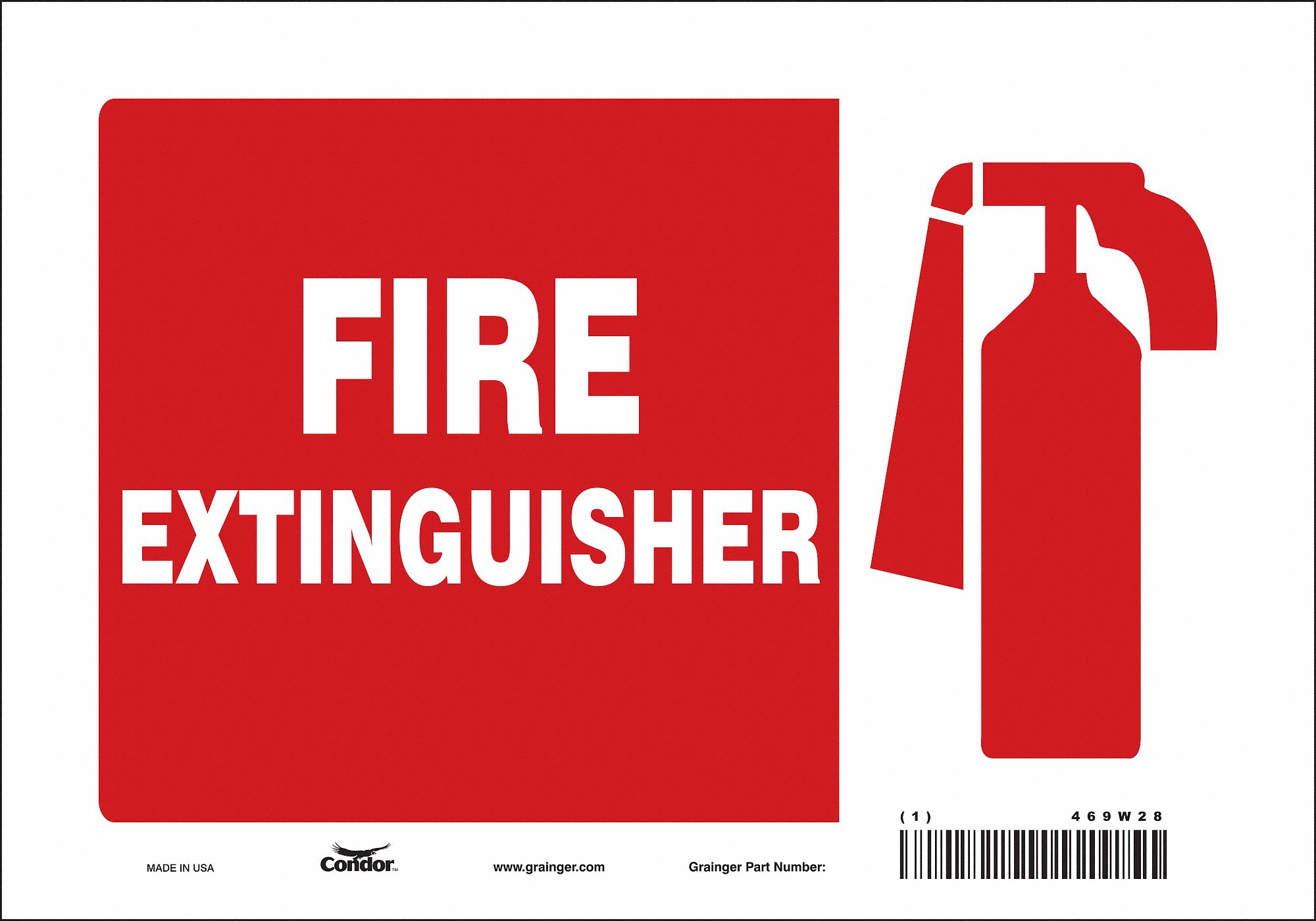 SAFETY SIGN, VINYL, ADHESIVE MOUNT, 7 IN X 10 IN NOMINAL SIGN SIZE, NOT RETROREFLECTIVE, FIRE EXTINGUISHER