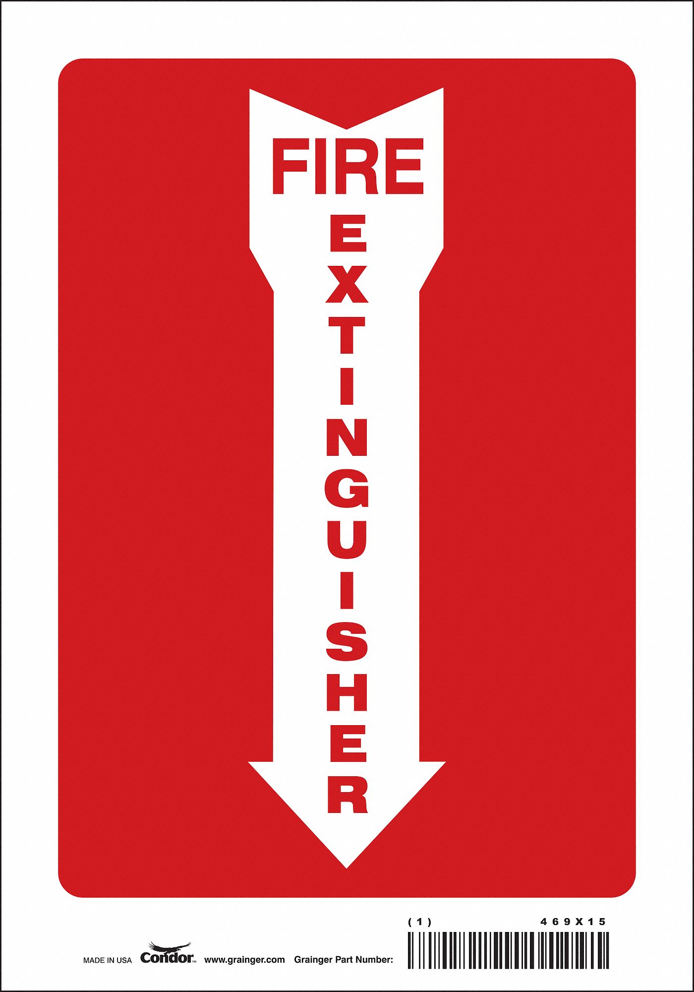 SAFETY SIGN, VINYL, ADHESIVE MOUNT, 10 IN X 7 IN NOMINAL SIGN SIZE, NOT RETROREFLECTIVE, FIRE EXTINGUISHER