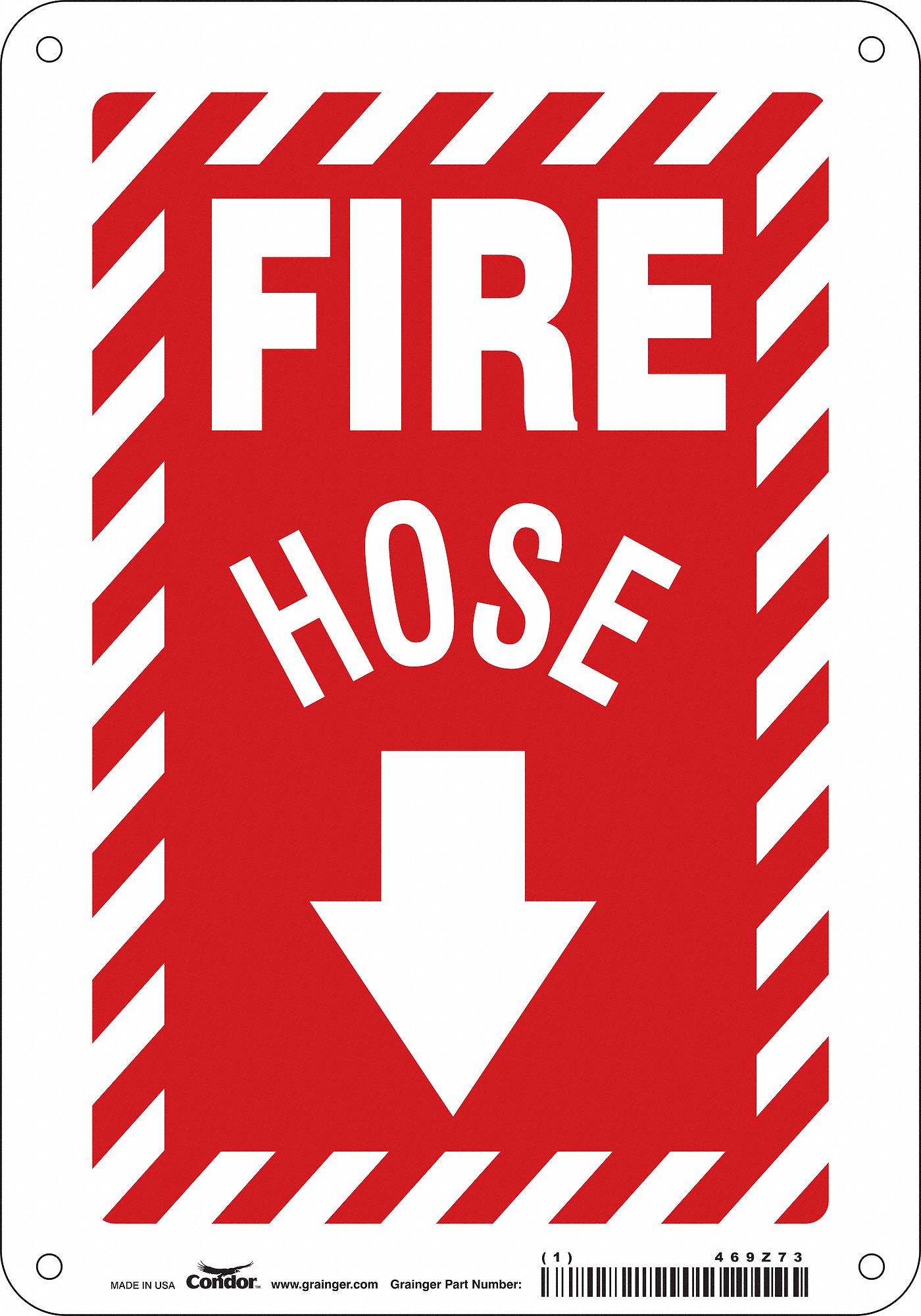 Safety Sign: Polyethylene, Mounting Holes Sign Mounting, 10 in x 7 in Nominal Sign Size, Fire Hose