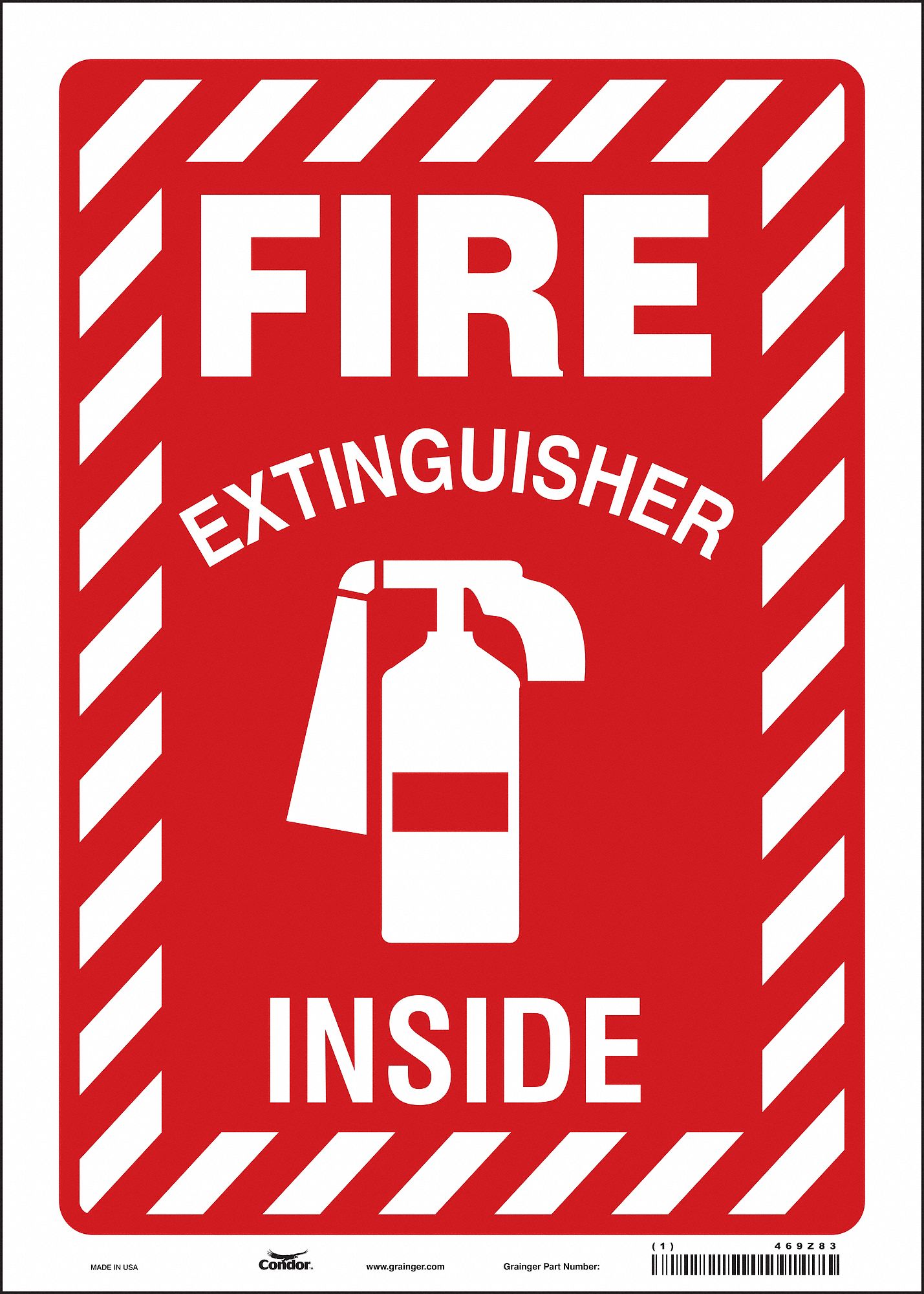 SAFETY SIGN, VINYL, ADHESIVE MOUNT, 14 IN X 10 IN NOMINAL SIGN SIZE, NOT RETROREFLECTIVE, FIRE EXTINGUISHER INSIDE