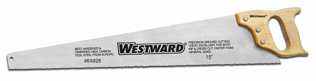 Tool Box Hand Saw: 15 in Blade Lg, Steel, 18 in Overall Lg, 9, Wood