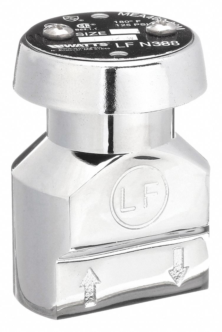 Atmospheric Vacuum Breaker: FNPT x FNPT, 3/8 in Pipe Size, Polished Chrome, For Water Media