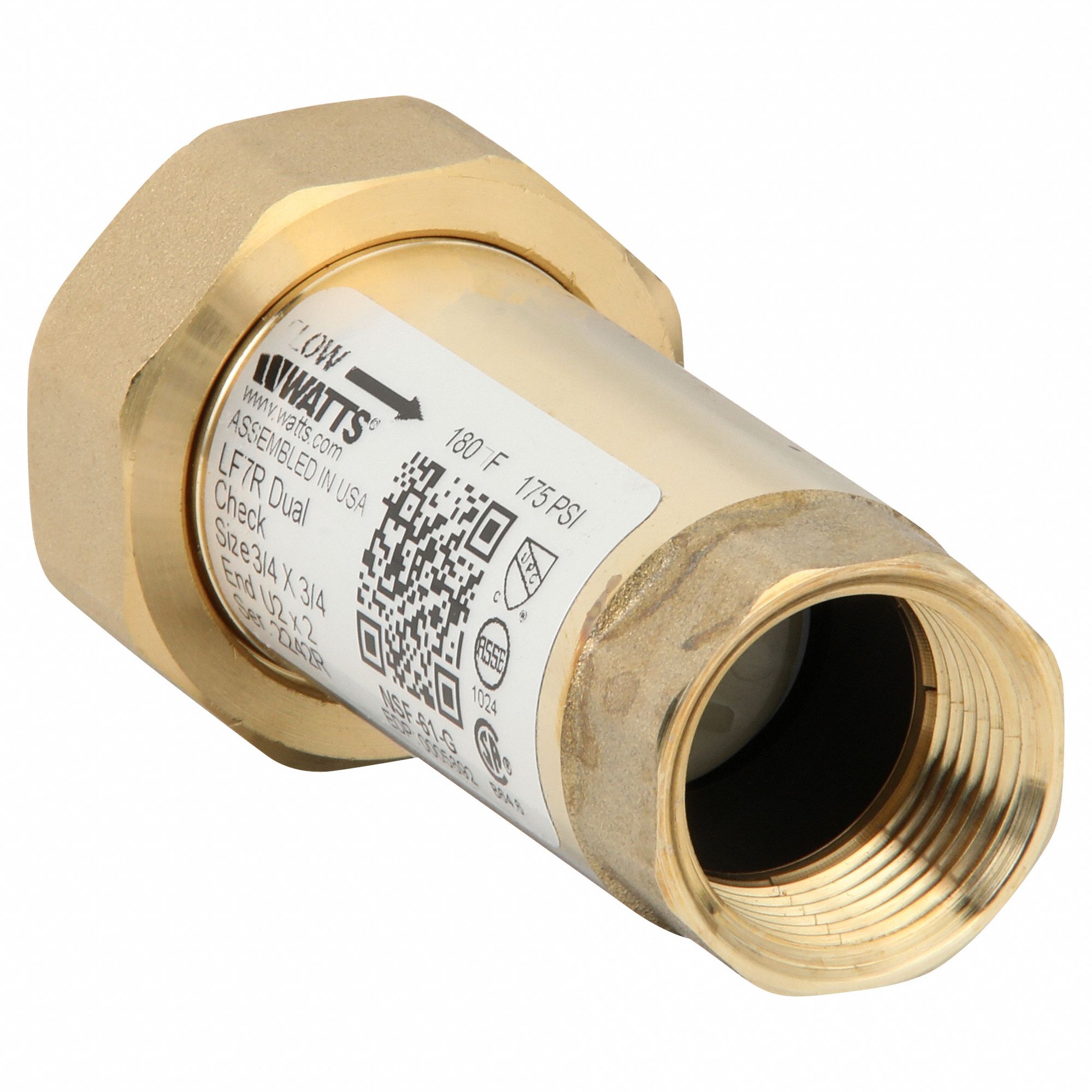 Dual Check Valve: LF7, 3/4 in Pipe Size, FNPT x FNPT, 3.63 in Overall Lg, Copper Silicon Alloy