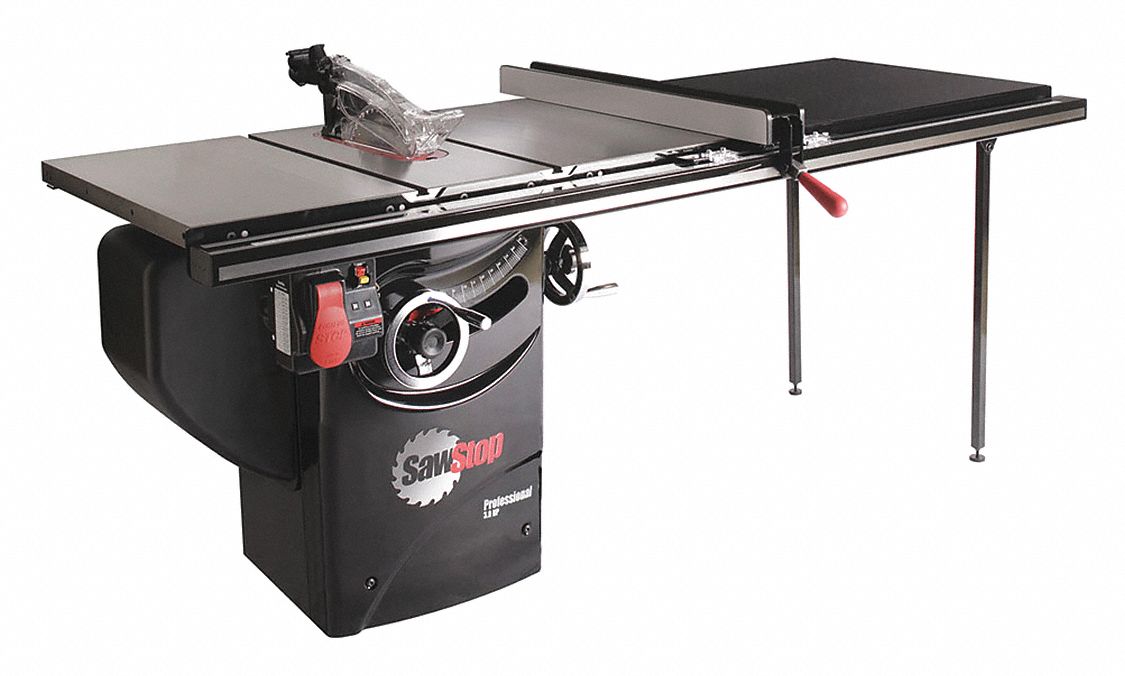 Table Saw: 230 V AC Volt, 13 A Current, 10 in Blade Dia., 52 in Max. Cut Wd Right of Blade