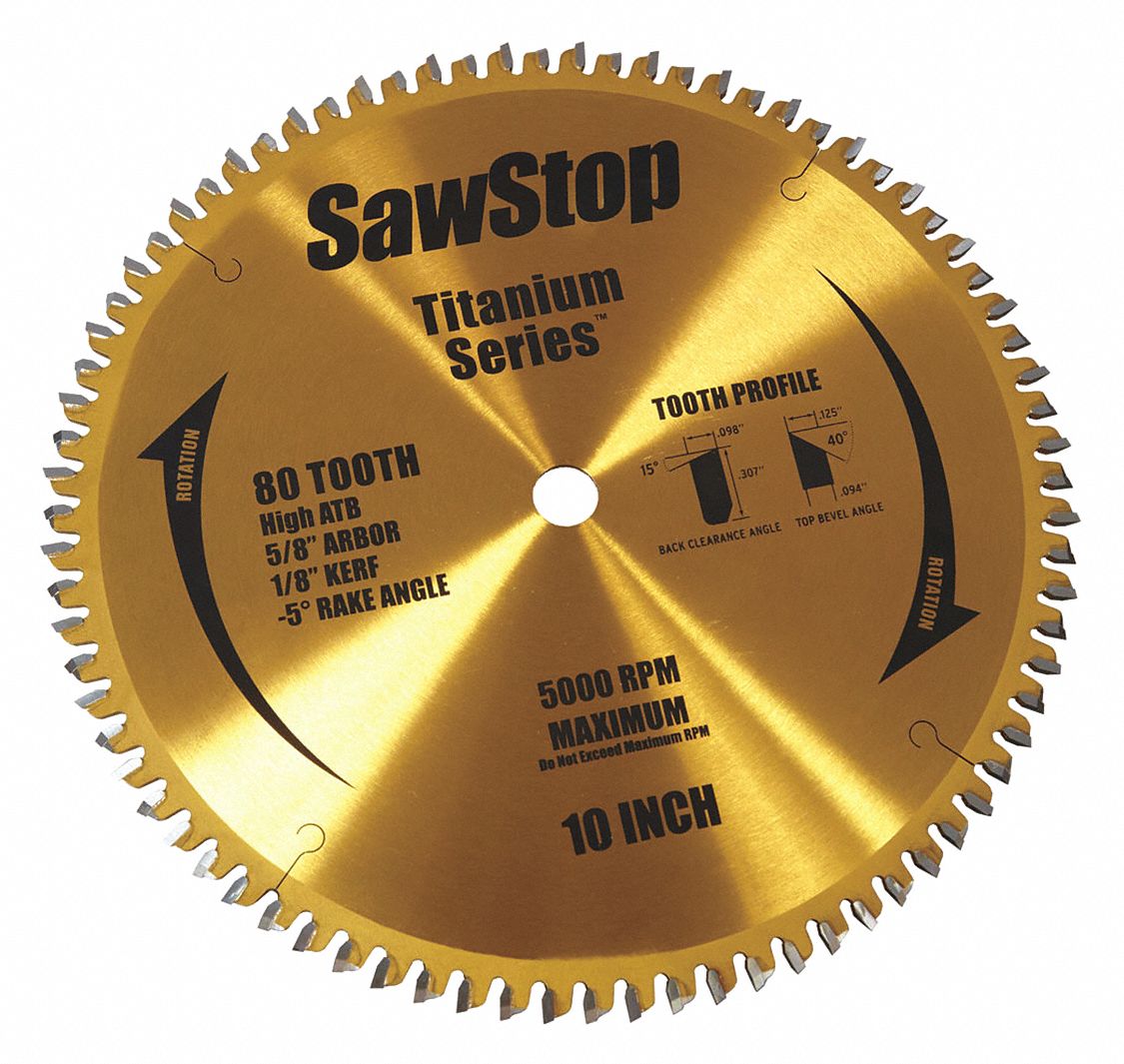 SAWSTOP Circular Saw Blade, Wood Materials Cut, 10 in Blade Dia., 5/8 ...