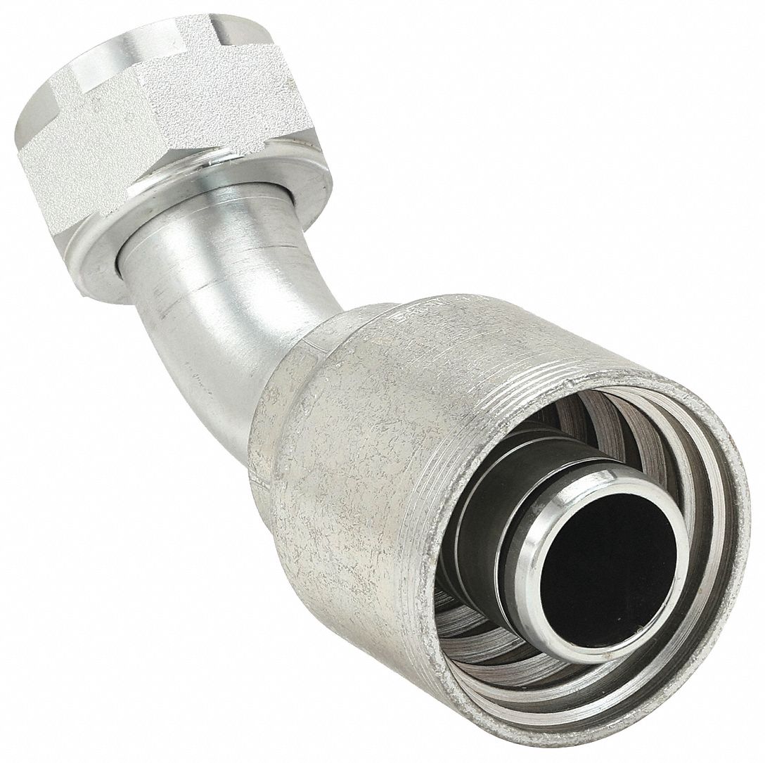 Hydraulic Crimp Fitting: Steel x Steel, 45° Elbow, -20 For Hose Dash Size, JIC x Crimp
