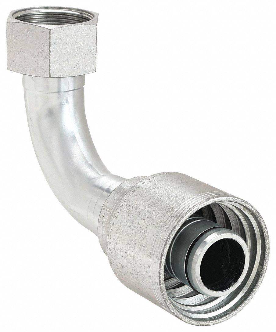 Hydraulic Crimp Fitting: Steel x Steel, 90° Elbow, -20 For Hose Dash Size, ORS x Crimp