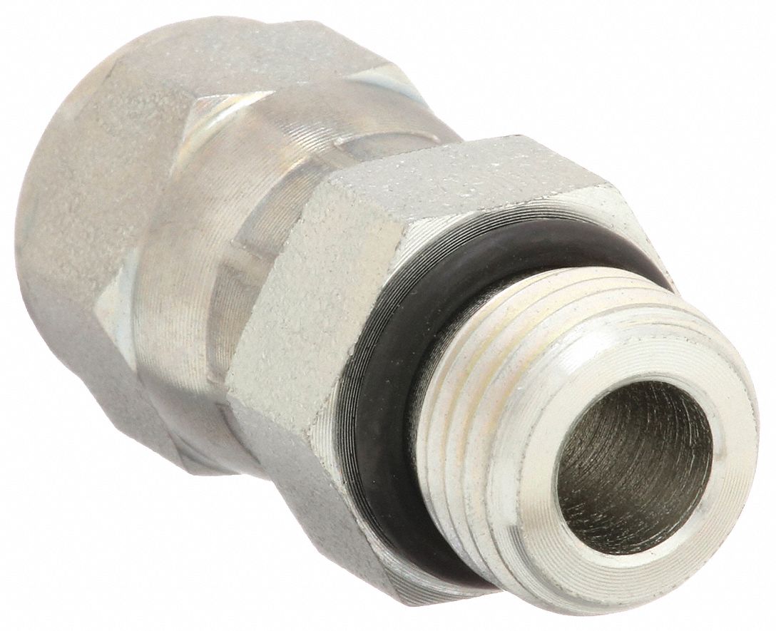 Hydraulic Hose Adapter: 3/8 in x 3/8 in Fitting Size, Male x Female, ORB x JIC, Rigid, Straight
