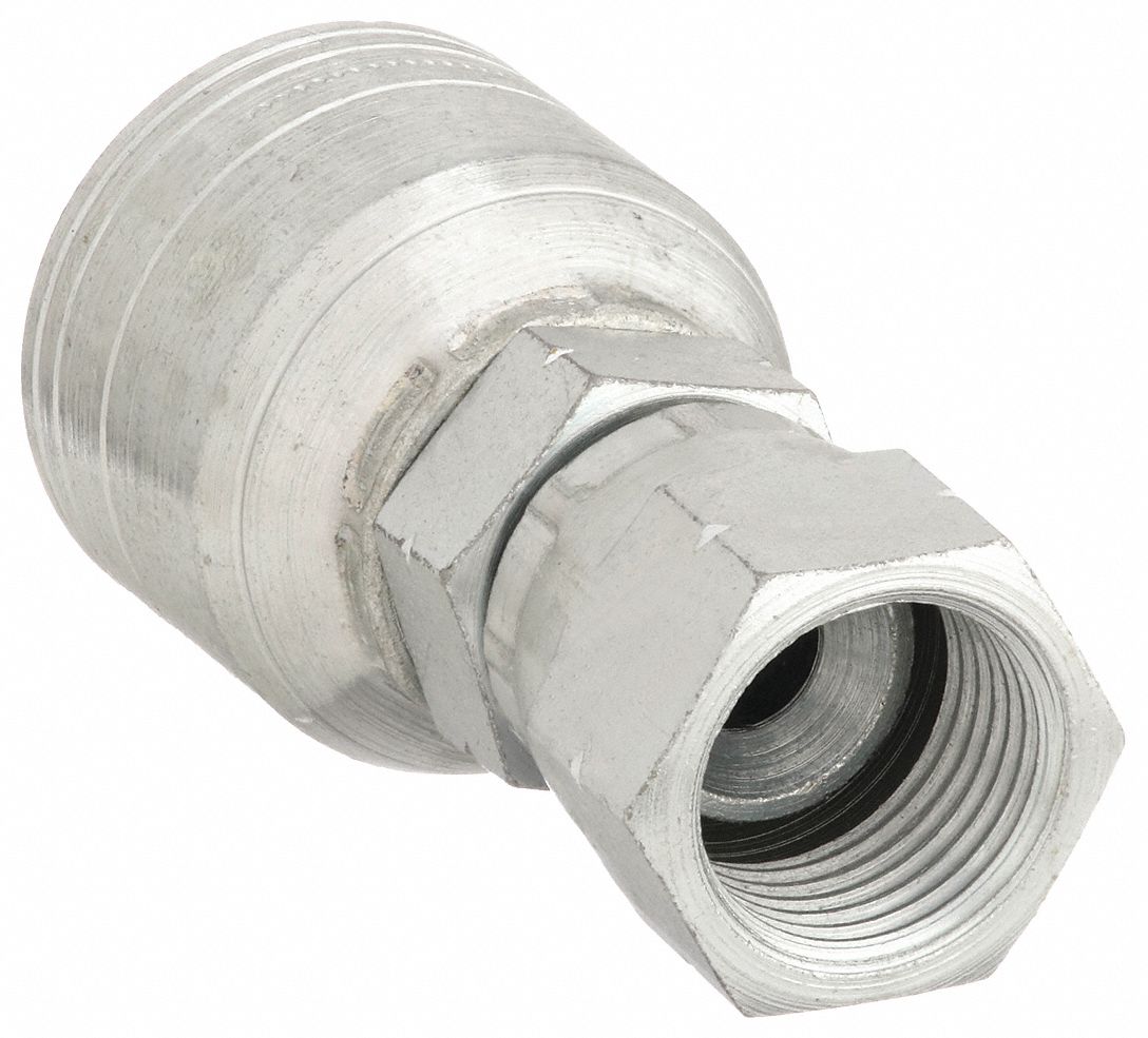 Hydraulic Crimp Fitting: Steel x Steel, Straight, -6 For Hose Dash Size, SAE x Crimp