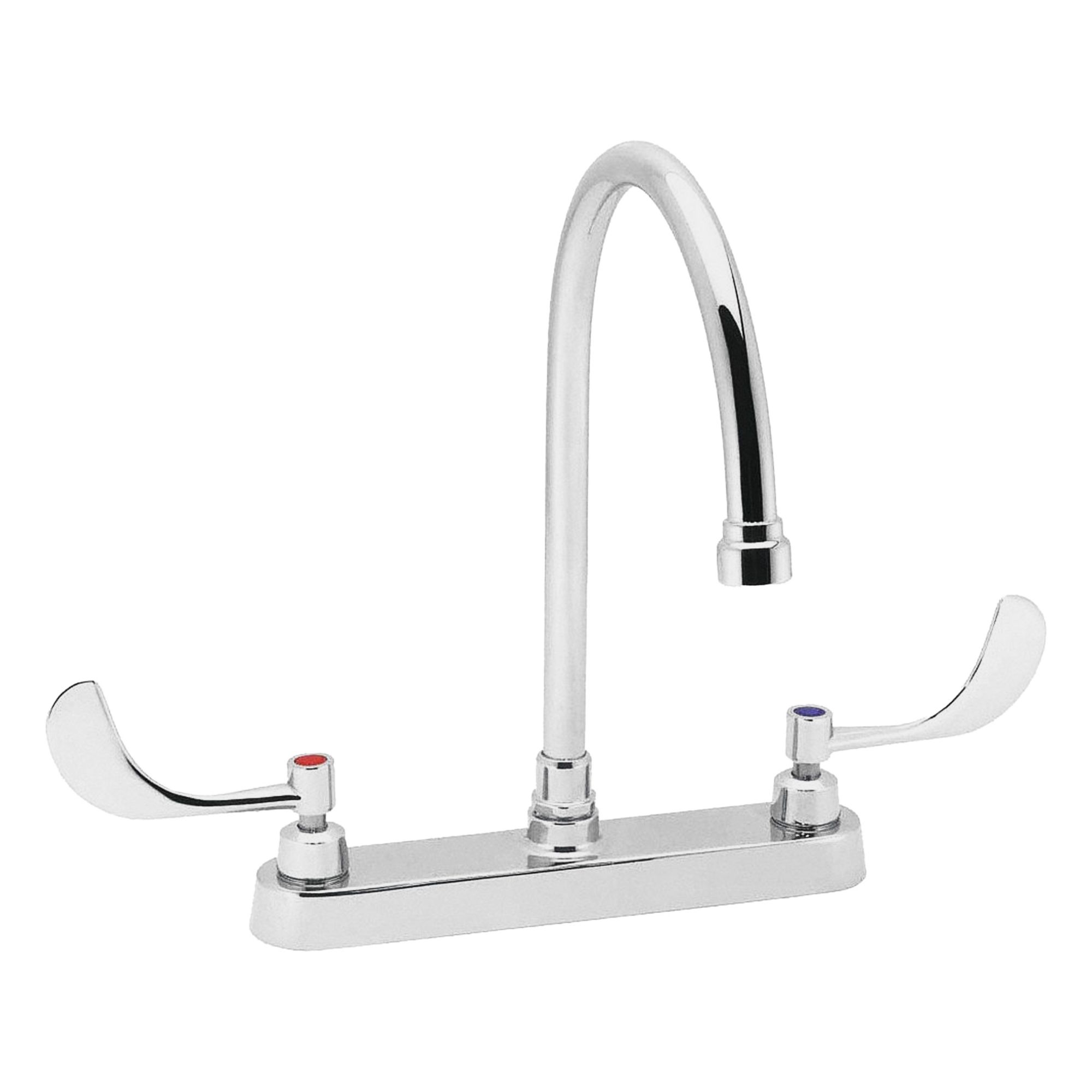 Gooseneck Bathroom Faucet: Commander, Brass, Chrome Finish, 0.5 gpm Flow Rate, Widespread