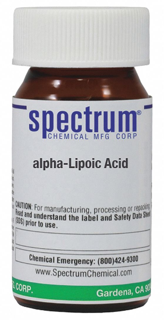 Alpha-Lipoic Acid: 100% Concentration, 1077-28-7, 206.33, C8H14O2S2, Amber  Glass, Bottle, Reagent