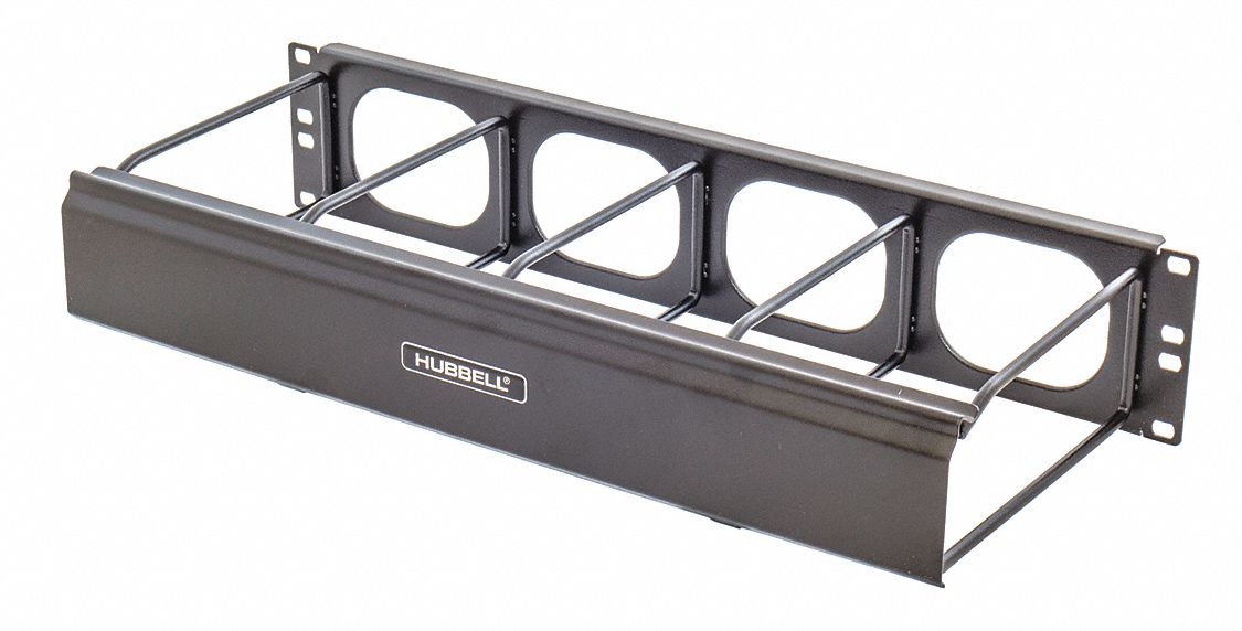 Single Side Horizontal Ring Manager: 2 Rack Units, 5 1/8 in Overall Ht, Steel