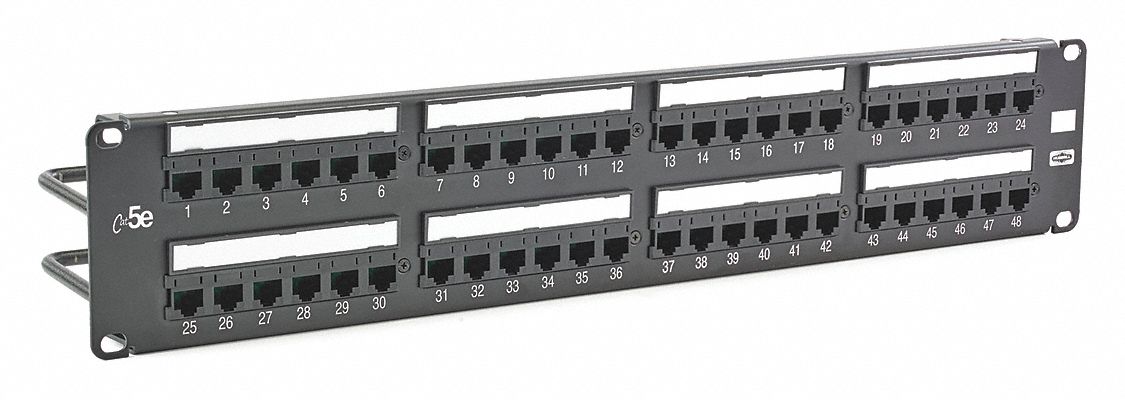 HUBBELL PREMISE WIRING HP5E48E Patch Panel,3.46in.H,5e Category,Steel 46AY36