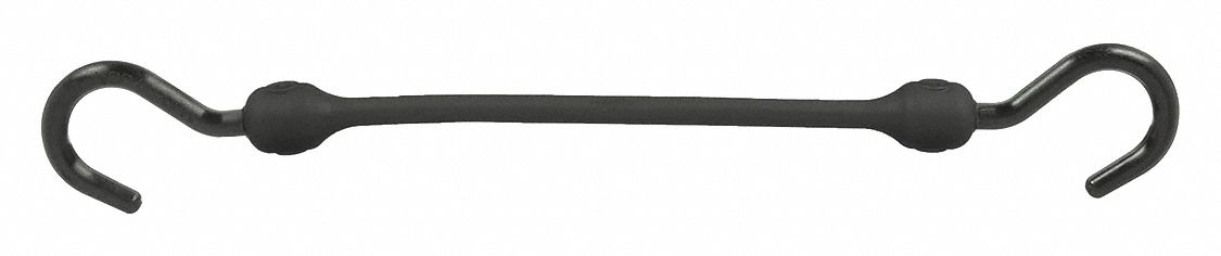 BUNGEE CORD, J-HOOK, 2¼ IN HOOK L, POLYURETHANE, 12 IN L, BLACK