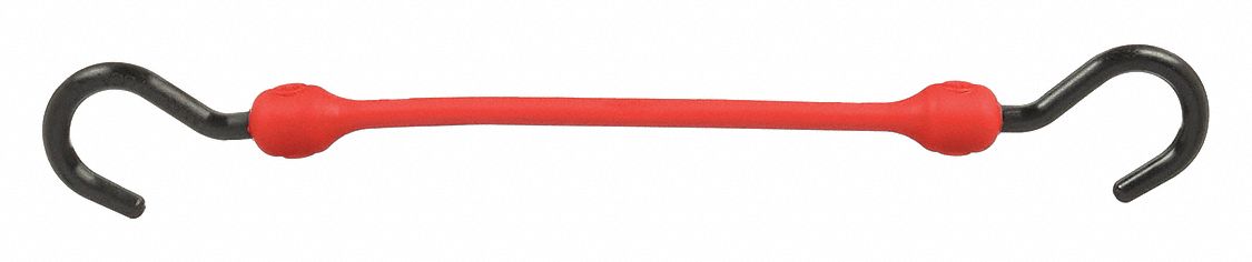 BUNGEE CORD, J-HOOK, 2¼ IN HOOK L, POLYURETHANE, 12 IN L, RED