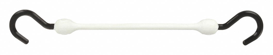 Bungee Cord: J-Hook, 2 1/4 in Hook Lg, Polyurethane, 12 in Lg, White