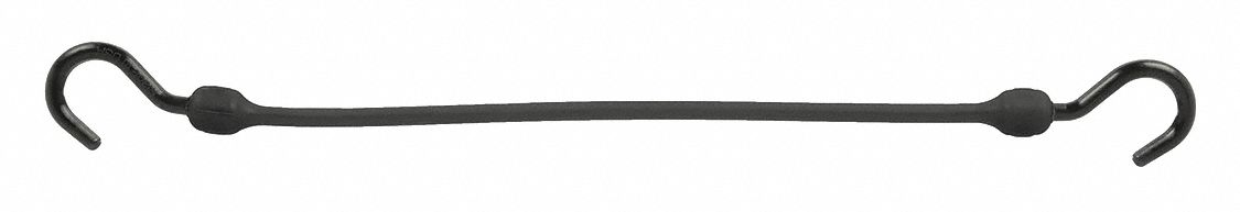 BUNGEE CORD, J-HOOK, 2¼ IN HOOK L, POLYURETHANE, 18 IN L, BLACK