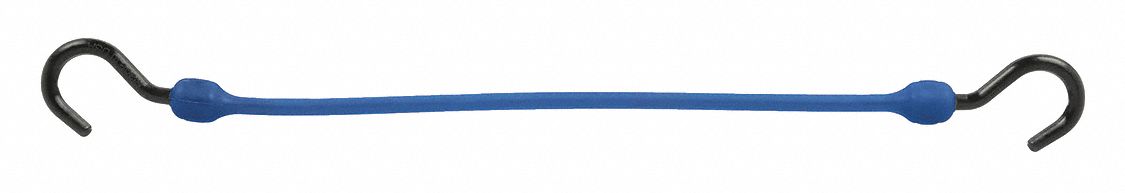Bungee Cord: J-Hook, 2 1/4 in Hook Lg, Polyurethane, 18 in Lg, Blue