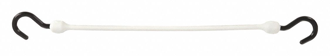 Bungee Cord: J-Hook, 2 1/4 in Hook Lg, Polyurethane, 18 in Lg, White