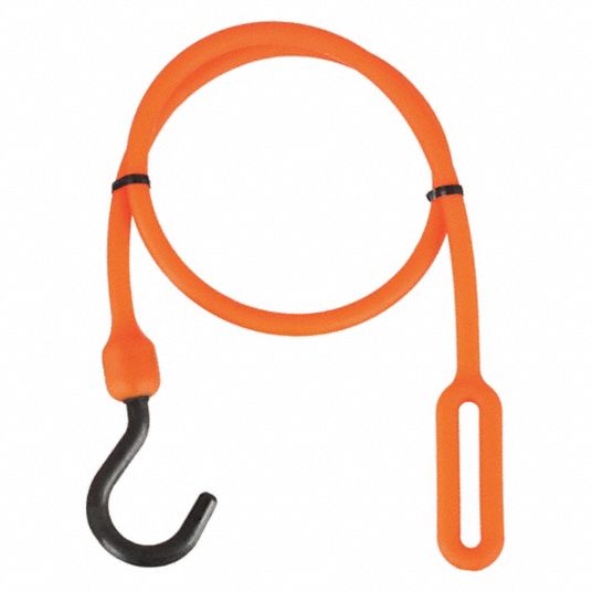 Bungee Cord: J-Hook & Cinch Loop, 2 1/4 in Hook Lg, Polyurethane, 30 in Lg,  Orange