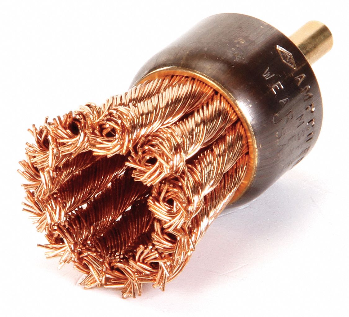 AMPCO End Brush 1 in Brush Dia., 1/4 in Abrasive Shank Size, 0.014 in