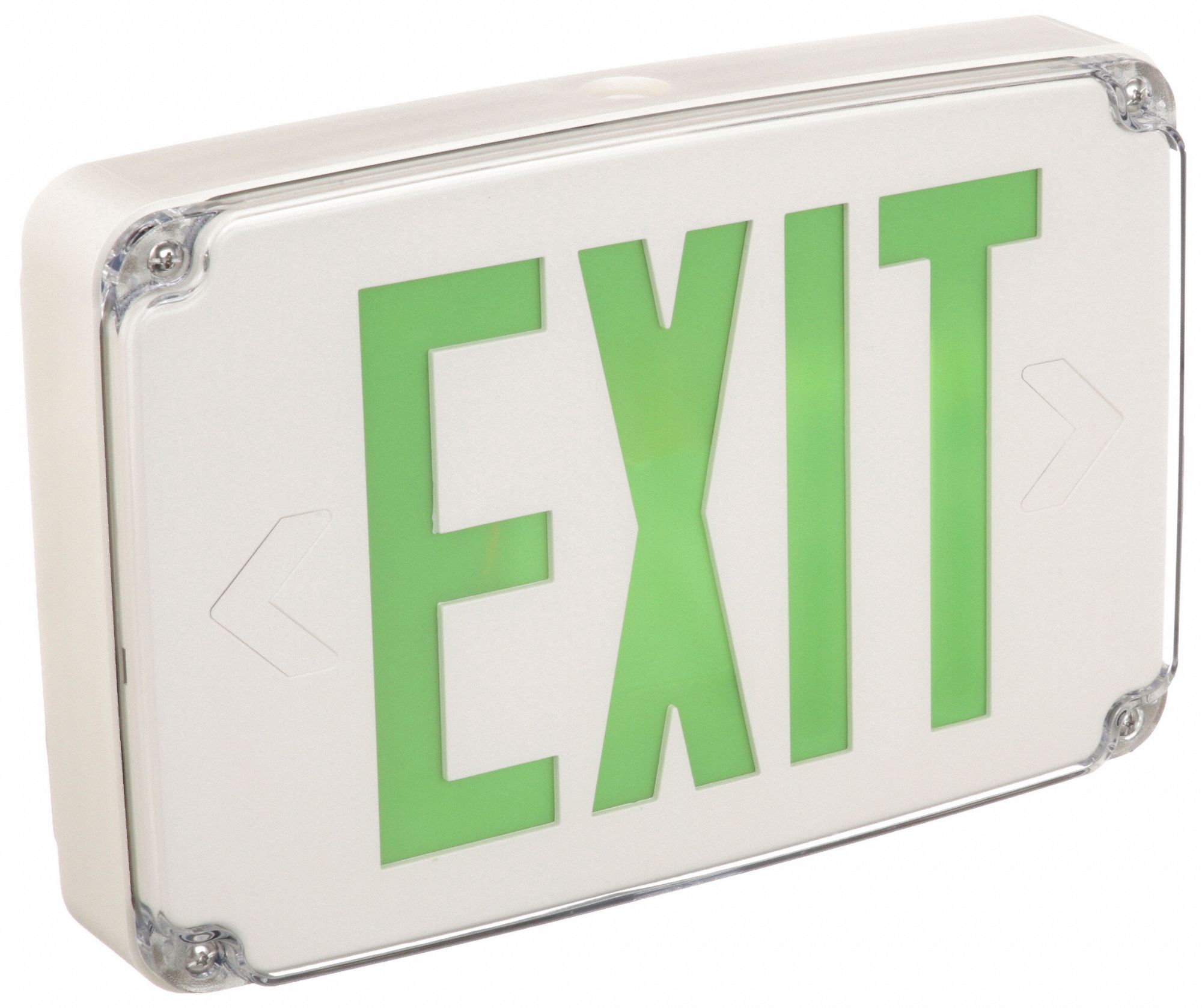 Exit Sign: With Battery Backup, Green, 2 Faces, Plastic, Nickel Cadmium, Ceiling, 120/277 V AC, LED