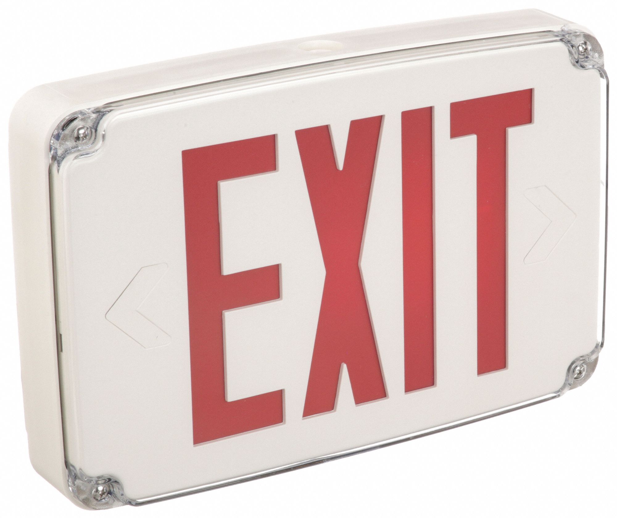 Exit Sign: Without Battery Backup, Red, 1 Faces, Plastic, Not Battery Powered, Ceiling, 120/277 V AC