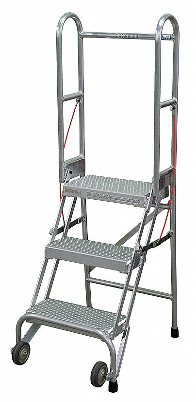 Rolling Ladder: 2.5 ft Platform Ht, Assembled, Aluminum, 350 lb Load Capacity