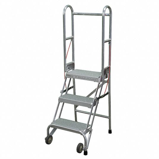 COTTERMAN 3-Step Folding Rolling Ladder, Perforated Step Tread, 60 in ...