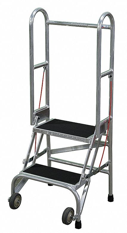 Rolling Ladder: 1.7 ft Platform Ht, Assembled, Aluminum, 350 lb Load Capacity