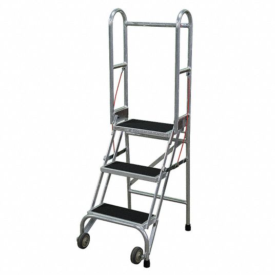 COTTERMAN 3-Step Folding Rolling Ladder, Antislip Vinyl Step Tread, 60 ...