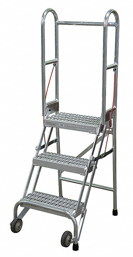 Rolling Ladder: 2.5 ft Platform Ht, Assembled, Aluminum, 350 lb Load Capacity