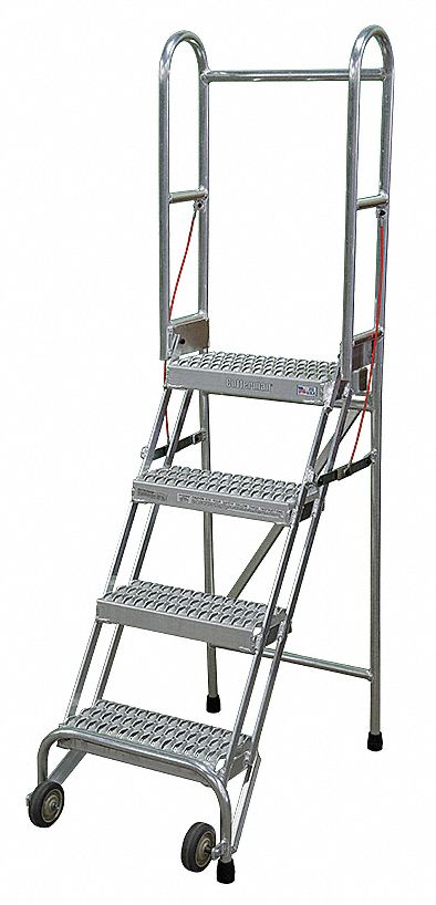 Rolling Ladder: 3.3 ft Platform Ht, Assembled, Aluminum, 350 lb Load Capacity