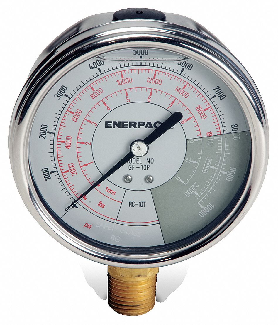 ENERPAC Hydraulic Cylinder Pressure Gauge 0 to 10,000 psi, 4 in Dial