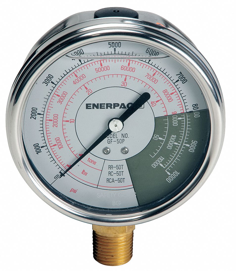 ENERPAC Pressure Gauge, 0 to 10,000 psi Range, 1/2 in FNPT, +/1.00