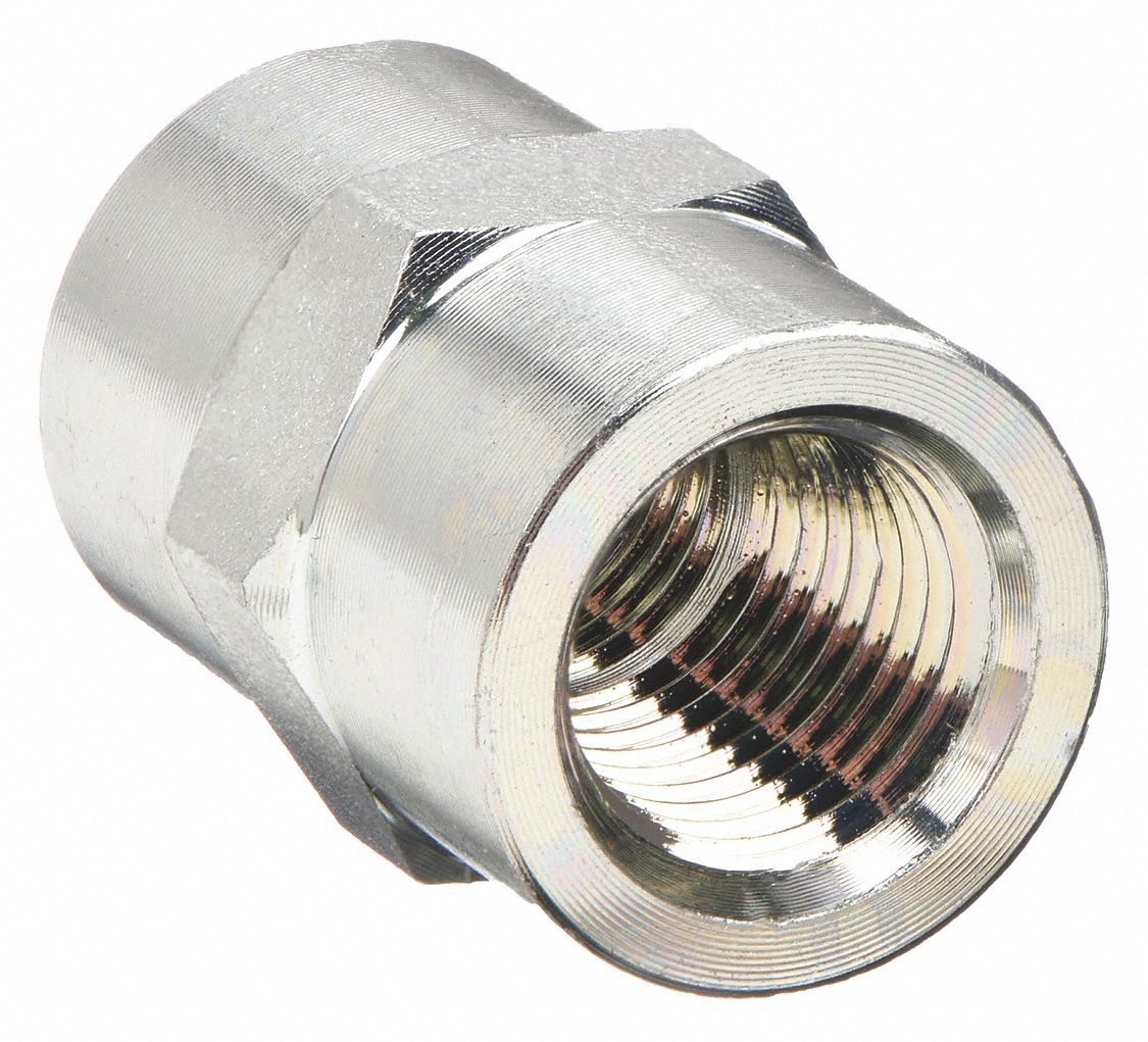 HYDRAULIC HOSE ADAPTER, ¼ X ¼ IN FITTING, FEMALE X FEMALE, NPTF X NPTF, RIGID, STRAIGHT