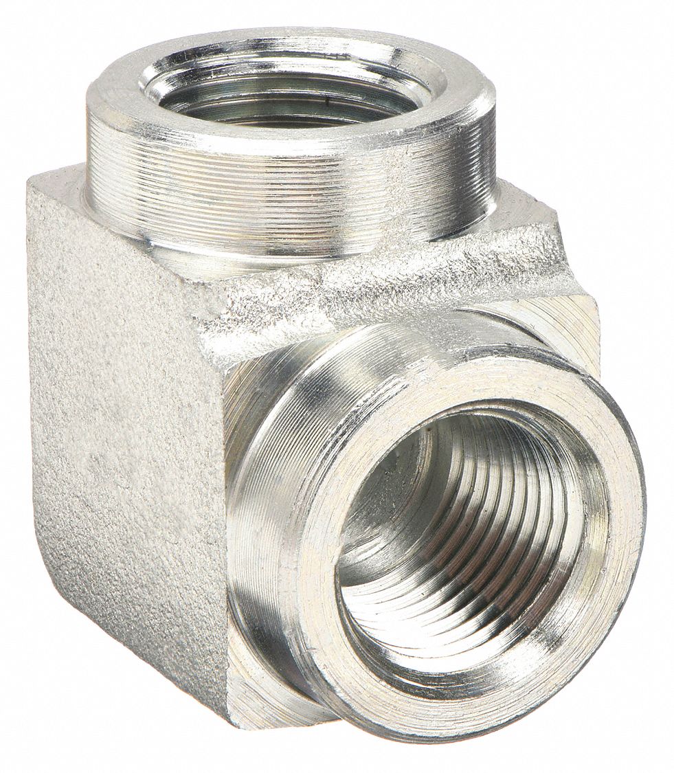 HYDRAULIC HOSE ADAPTER, ⅜ X ⅜ IN FITTING, FEMALE X FEMALE, NPTF X NPTF, RIGID, 90 °  ELBOW
