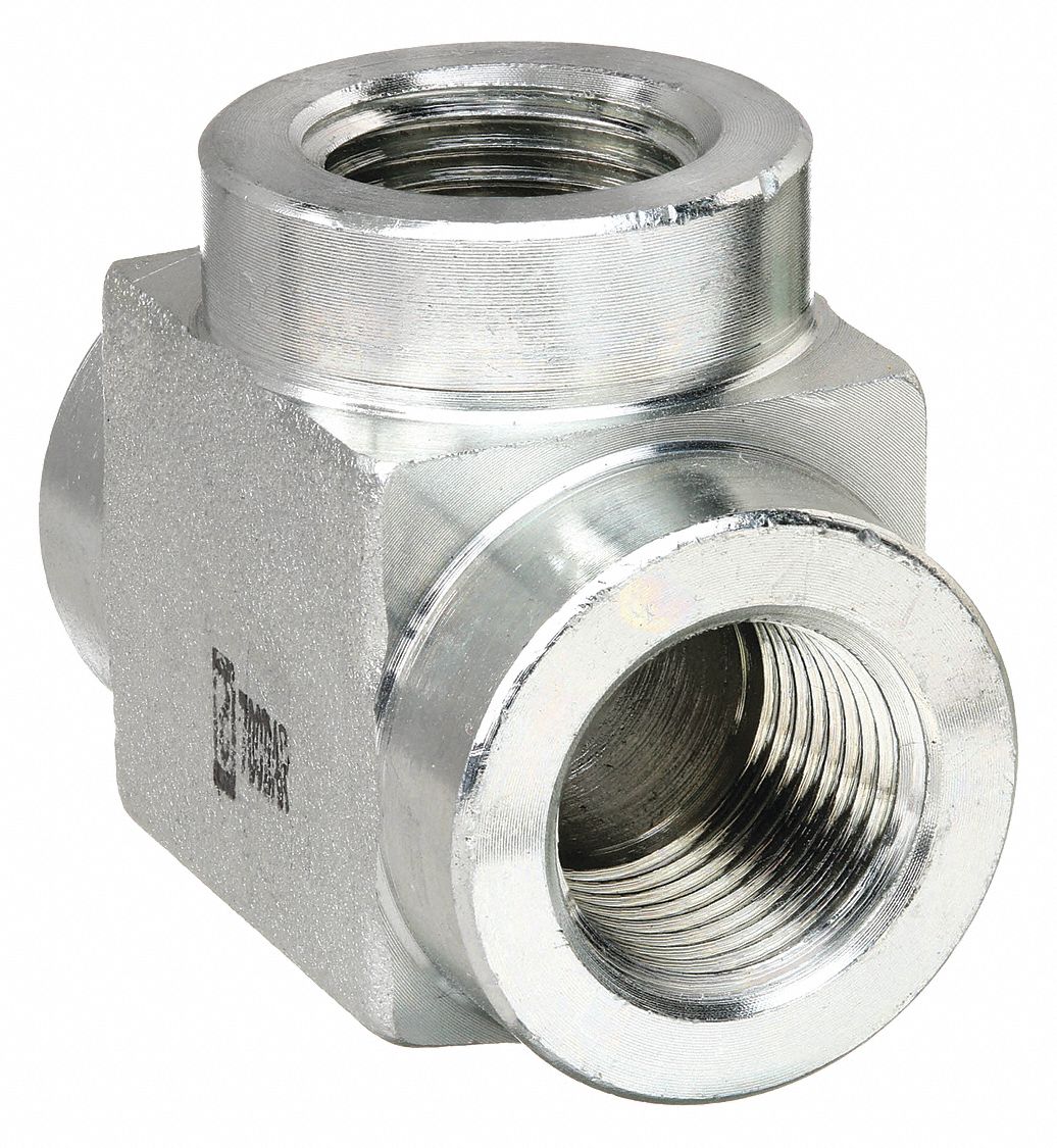 HYDRAULIC HOSE ADAPTER, ⅜ X ⅜ X ⅜ IN FITTING, FEMALE X FEMALE X FEMALE, RIGID, TEE